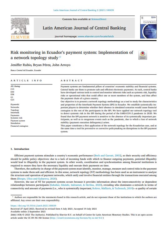 Risk monitoring in Ecuador’s payment system: Implementation of a network topology study