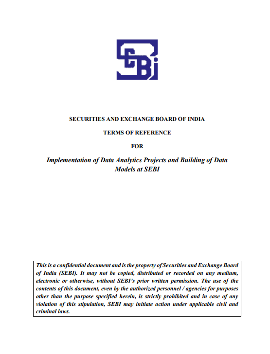 Terms of Reference for Implementation of Data Analytics Projects and Building of Data Models at SEBI